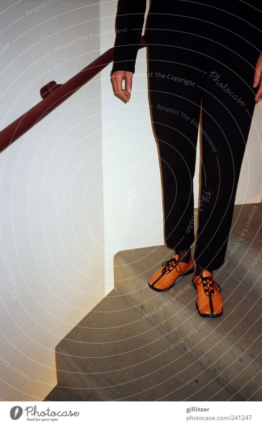 Orange Shoes Human being Legs 1 Pants Footwear Stand Uniqueness Modern Black Design Accuracy Creativity Arrangement Pride Colour photo Interior shot