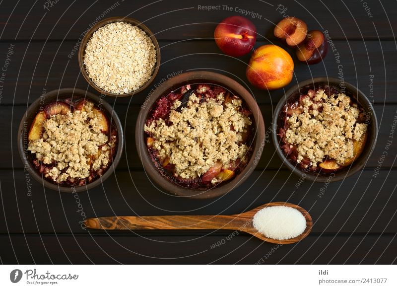 Baked Plum and Nectarine Crumble Fruit Dessert Breakfast Sweet Peach crumble Crisp cobbler food Dish Meal Snack Crust Baking oat oatmeal Rolled crumbly Sugar