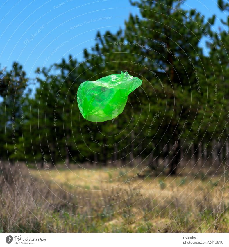 garbage bag flies Summer Environment Nature Landscape Wind Tree Forest Plastic packaging Sack Flying Natural Clean Blue Green Environmental pollution