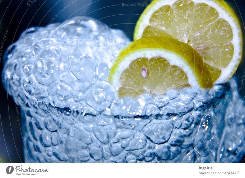 lemon bubble Fruit Beverage Cold drink Drinking water Lemonade Glass Healthy Wellness Life Water Glittering Fluid Juicy Sour Blue Beautiful Contentment Energy