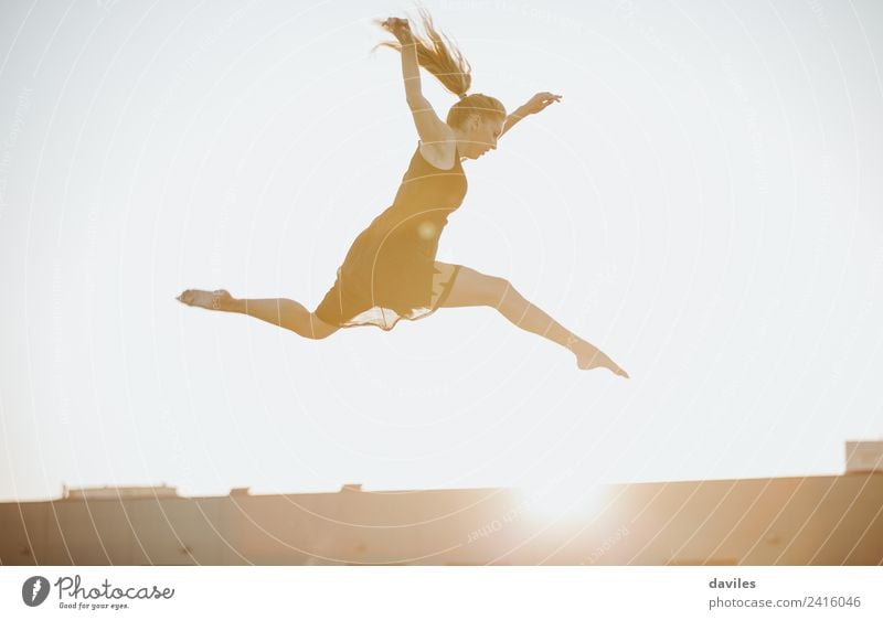 Blonde woman dancing and jumping against sunset light. Beautiful Freedom Dance Sports Fitness Sports Training Human being Feminine Young woman