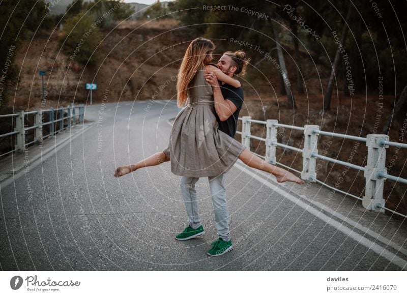 Couple dancing on a bridge. Lifestyle Style Joy Happy Beautiful Leisure and hobbies Trip Summer Dance Woman Adults Man Partner 2 Human being 18 - 30 years