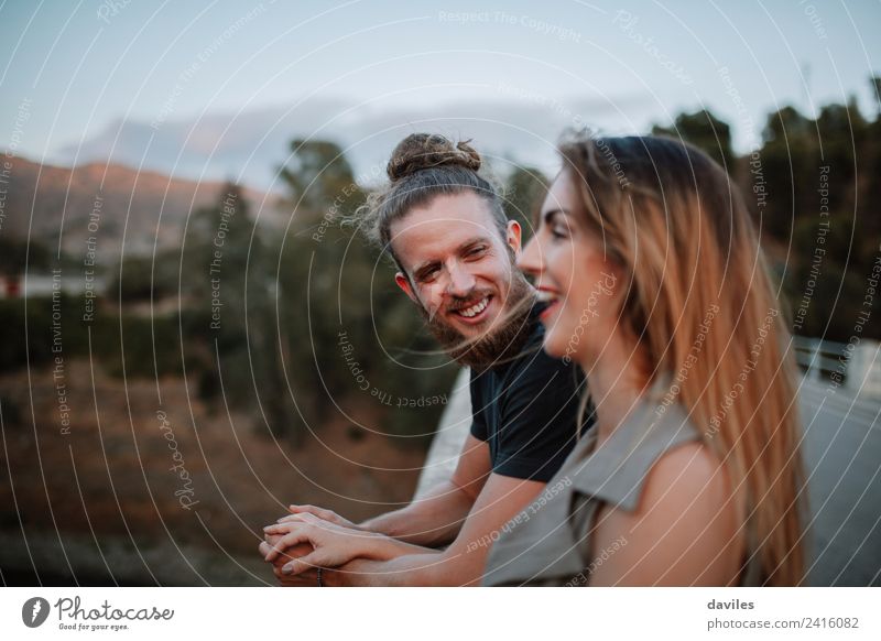 Young hipster couple having fun together Lifestyle Joy Happy Beautiful Summer Human being Woman Adults Man Friendship Couple Partner 2 18 - 30 years