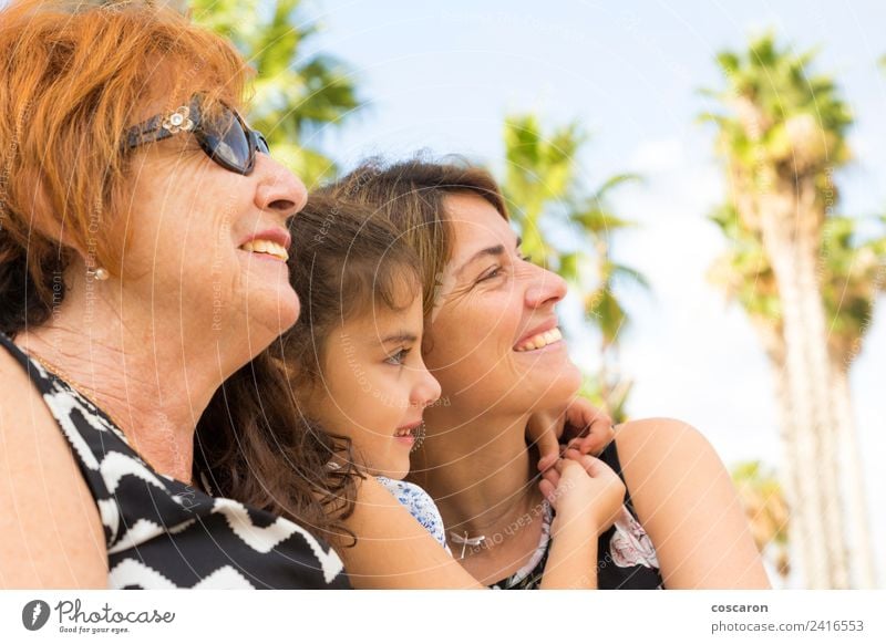 Three generations of women Lifestyle Happy Relaxation Summer Child Woman Adults Parents Mother Grandfather Grandmother Family & Relations Nature Park Old