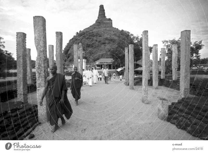 Monks in front of Stupa - Sri Lanka Los Angeles Human being Black & white photo Architecture