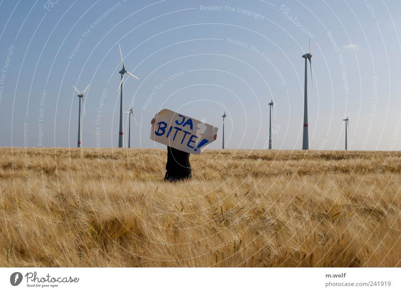 No, thank you? Energy industry Renewable energy Wind energy plant Energy crisis 1 Human being Environment Nature Landscape Summer Climate change Field Sign
