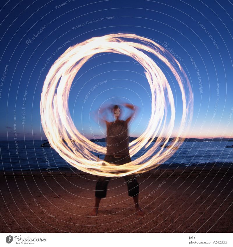 fire poi Joy Leisure and hobbies Playing Acrobatics Human being Masculine Man Adults 1 Landscape Sky Sunrise Sunset Beach Ocean Sand Esthetic Fire Poi Circle