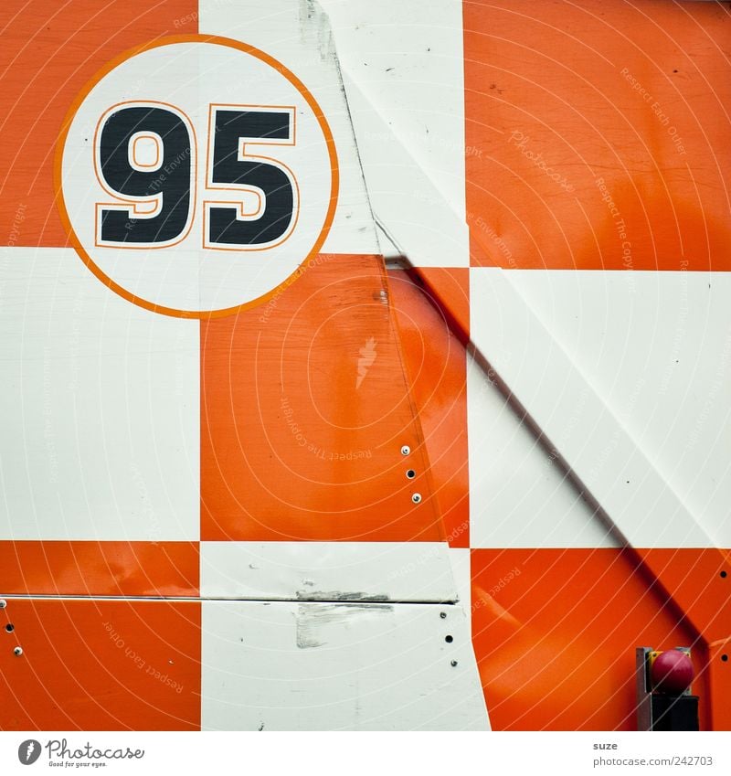 95 Container Metal Sign Digits and numbers Orange White Checkered Background picture Diagonal Square Graphic Illustration ninety-five Gaudy Colour photo