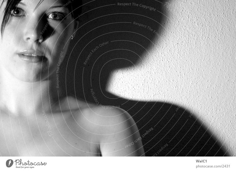 The shadow side Woman Underwear Lascivious Black White Portrait photograph Lady Black & white photo erotic. erotic. Breasts décolleté Neck Face Looking