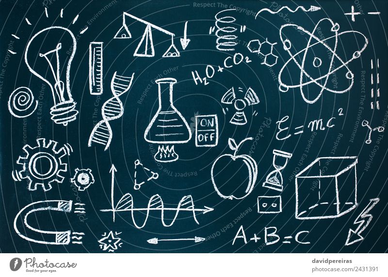 Chemist and mathematical drawings on blackboard background Playing Science & Research School Classroom Blackboard Laboratory Collection Dirty Curiosity