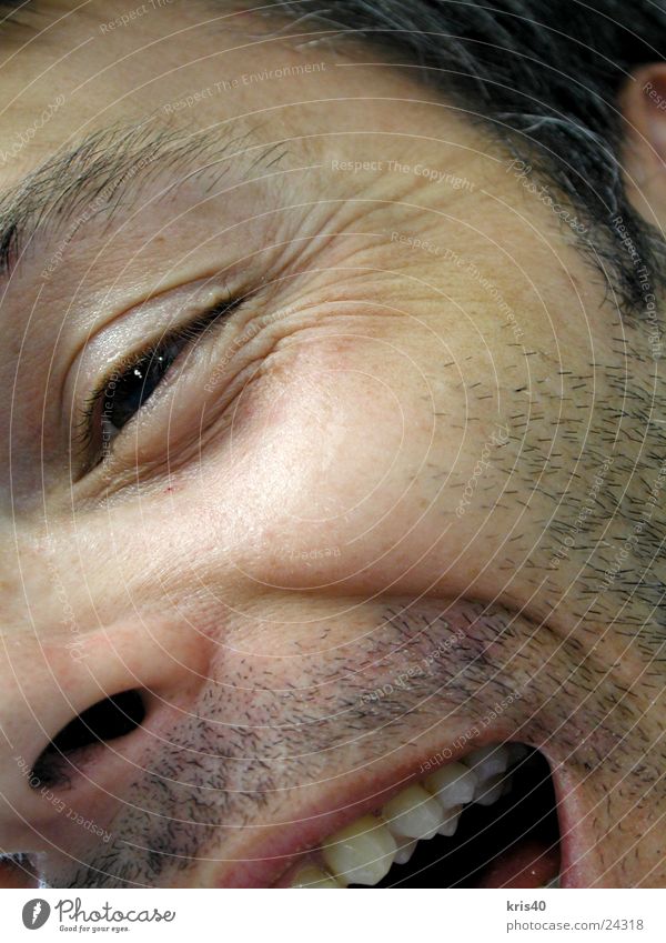 laugh wrinkles Laugh lines Close-up Man Laughter Scream Designer stubble Face Skin
