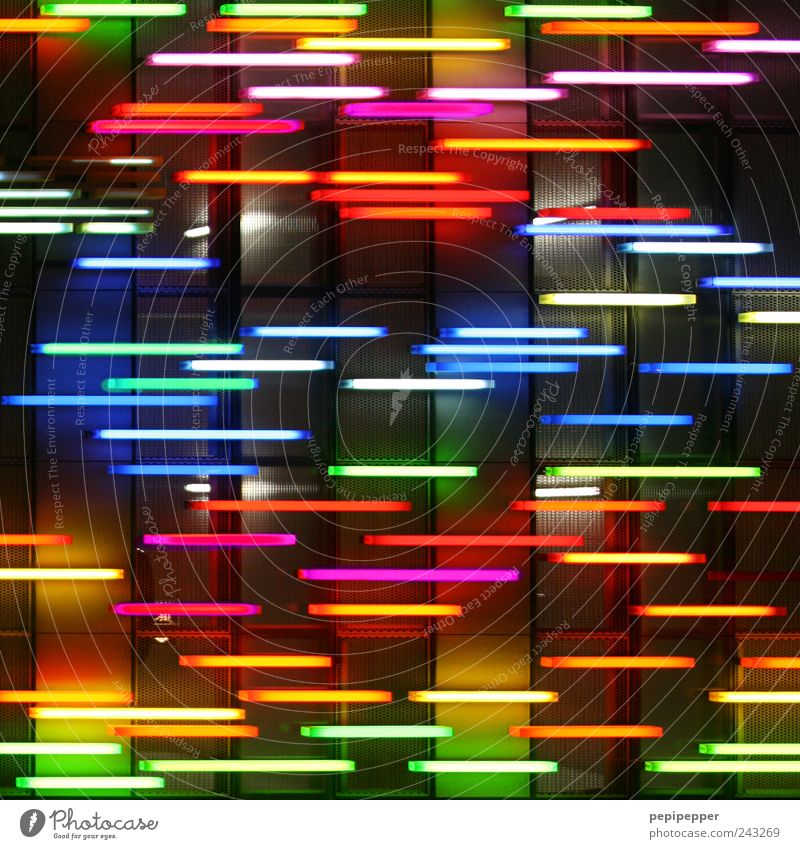 -_-__--_---_-- Lamp Capital city Wall (barrier) Wall (building) Facade Line Stripe Illuminate Crazy Beautiful Multicoloured Energy Colour Kitsch