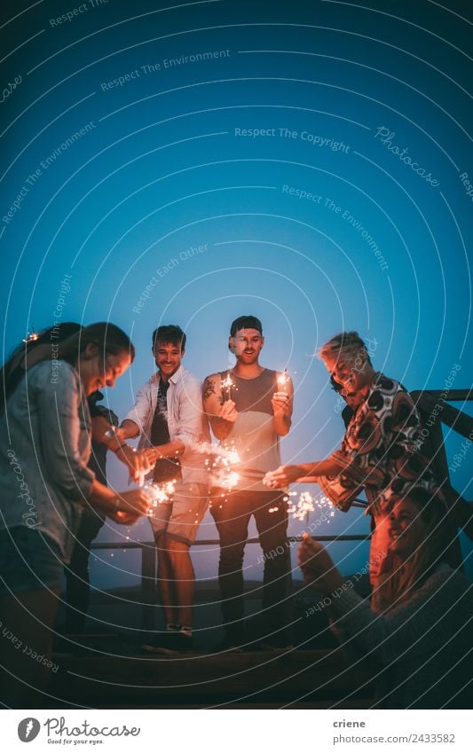 mixed group of young adults having fun at summer night outside Joy Happy Beautiful Summer Feasts & Celebrations Woman Adults Man Friendship Group Smiling