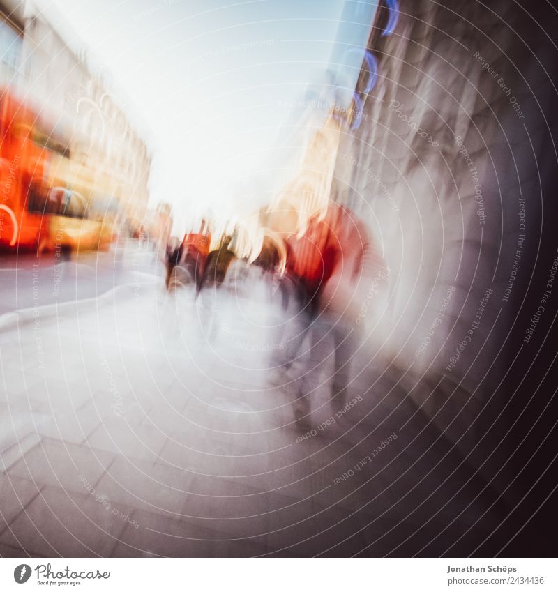 abstract blurred footpath in England Town Downtown Pedestrian precinct Populated Joy Brighton Group Footpath Walking Anonymous Red Europe City life Bus Blur