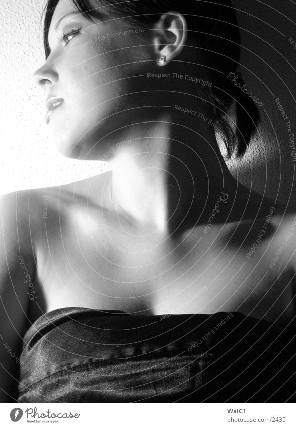 Looking back Woman Underwear Lascivious Black White Portrait photograph Lady Eroticism Black & white photo erotic. erotic. Breasts décolleté Neck Face