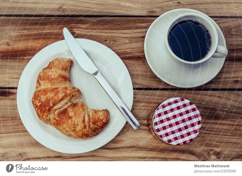 Breakfast on Sunday Food Dough Baked goods Croissant Jam Nutrition Vegetarian diet Slow food Beverage Hot drink Coffee Crockery Plate Cup Knives Lifestyle Style