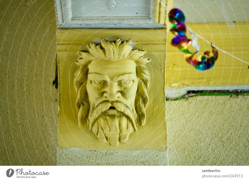 party Interior design Decoration Face Old God Zeus Colour photo Subdued colour Interior shot Deserted Day Deep depth of field Looking Looking into the camera
