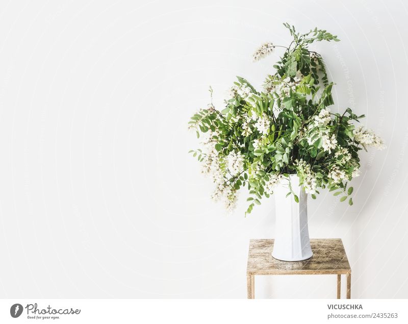 Bouquet of flowers in a vase on a white wall Style Design Life Summer Flat (apartment) House (Residential Structure) Arrange Interior design Decoration