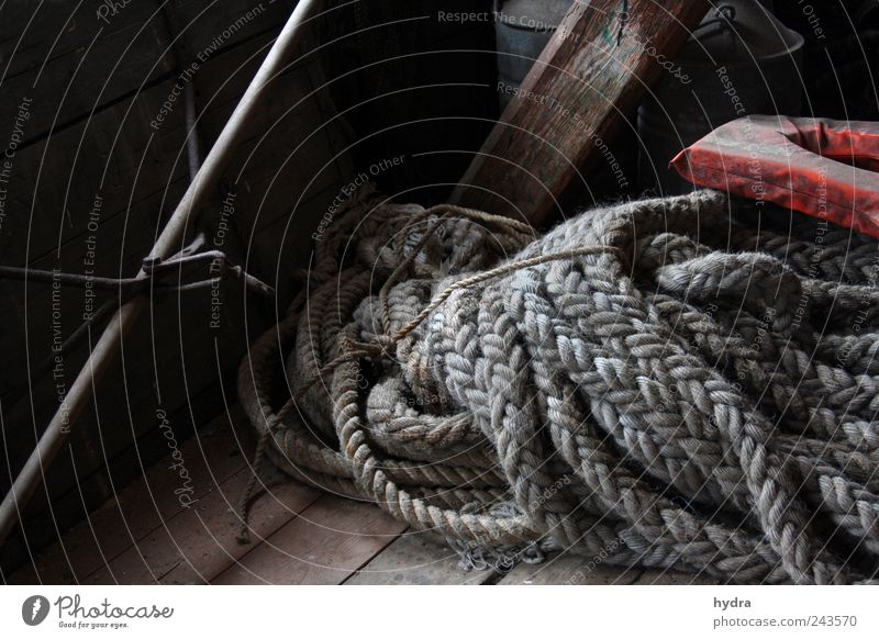 sailor's yarn Navigation Rope Life jacket ropes fishing Fishery Old Brown Gray Calm Idyll Nostalgia Past Transience Time Maritime Tradition wickerwork Plaited