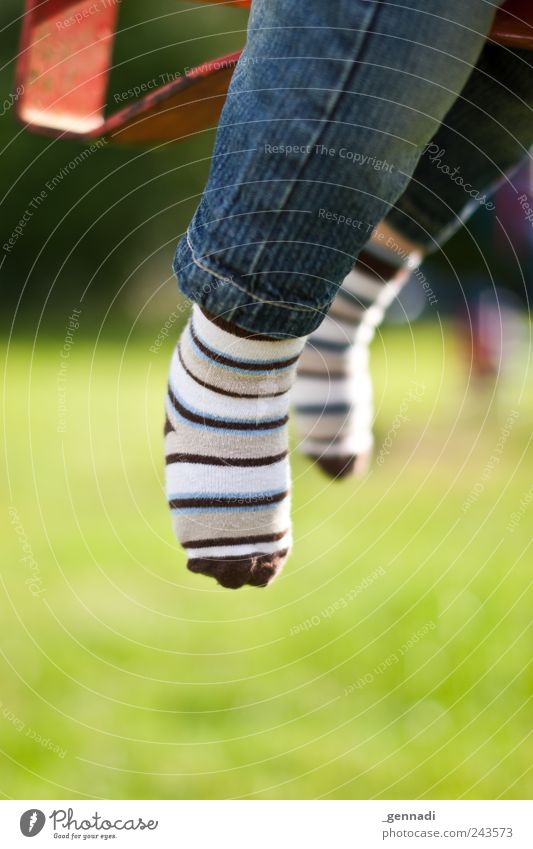 only flying is better Legs Feet 1 Human being Jeans Cloth Stockings Playground Joy Infancy Easy Flying Hover Colour photo Exterior shot Detail Day Light