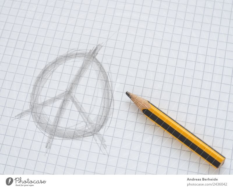 peace Stationery Paper Piece of paper Pen Sign Peaceful Freedom Desire Belief peace sign peace symbol Pencil Earmarked Checkered Colour photo Copy Space right