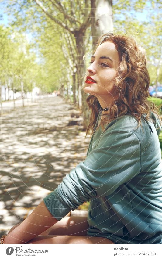 Pretty blonde woman enjoying a sunny day at the park Lifestyle Style Beautiful Healthy Wellness Senses Relaxation Summer Sun Human being Feminine Young woman