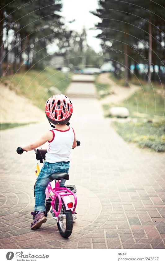 mini bike Leisure and hobbies Bicycle Child Human being Toddler Girl Infancy 1 3 - 8 years Tree Traffic infrastructure Cycling Lanes & trails Footpath Helmet
