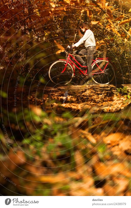 Woman riding a bicycle in the forest Lifestyle Happy Vacation & Travel Trip Garden Sports Human being Young man Youth (Young adults) Adults 1 18 - 30 years