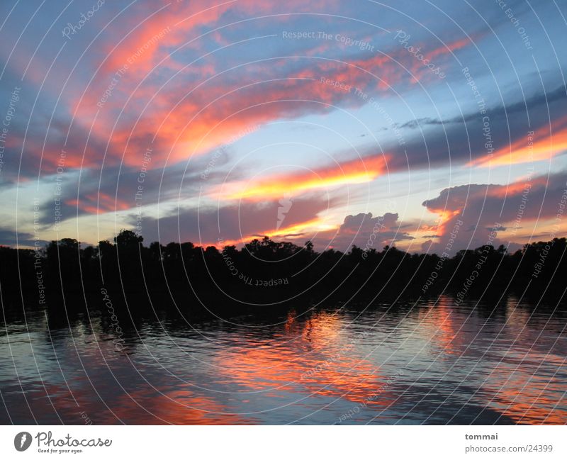 summernight Brazil Amazonas Sunset Red Reflection River Colour Blue Orange