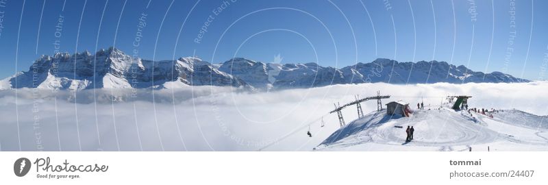 Les Dents du Midi Fog Canton Wallis Morgins Ski lift Mountain Snow Skiing Weather Blue
