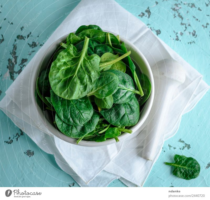 fresh green spinach leaves Vegetable Lettuce Salad Nutrition Vegetarian diet Diet Plate Table Nature Plant Leaf Wood Eating Fresh Natural Green White mortar Raw