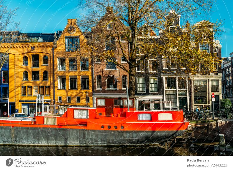 Beautiful Architecture Of Dutch Houses On Amsterdam Canal Style Vacation & Travel Tourism Summer Living or residing House (Residential Structure) House building