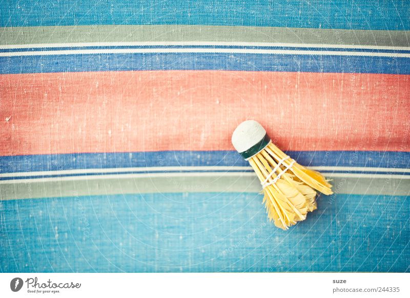 trajectory Leisure and hobbies Playing Sports Ball Infancy Cloth Stripe Lie Retro Blue Yellow Red Material Things Ball sports Feather Colour photo Multicoloured