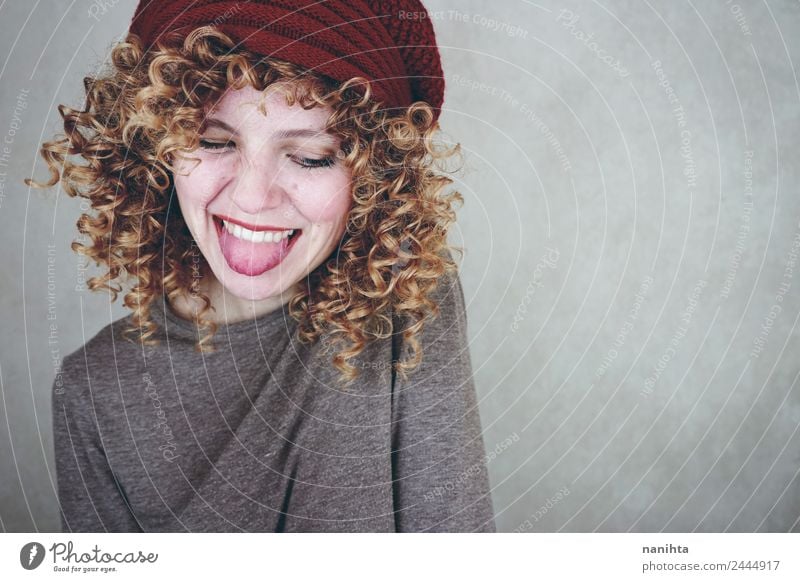 Young happy woman sticking out her tongue Lifestyle Style Joy Beautiful Hair and hairstyles Wellness Human being Feminine Young woman Youth (Young adults) 1