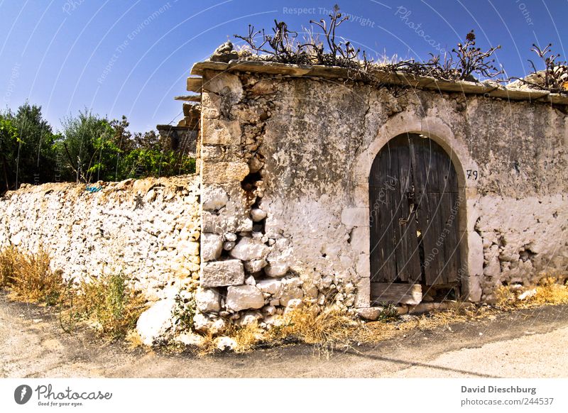 Old Door Vacation & Travel Summer vacation Beautiful weather Village Fishing village Deserted Gate Manmade structures Wall (barrier) Wall (building) Facade Ruin
