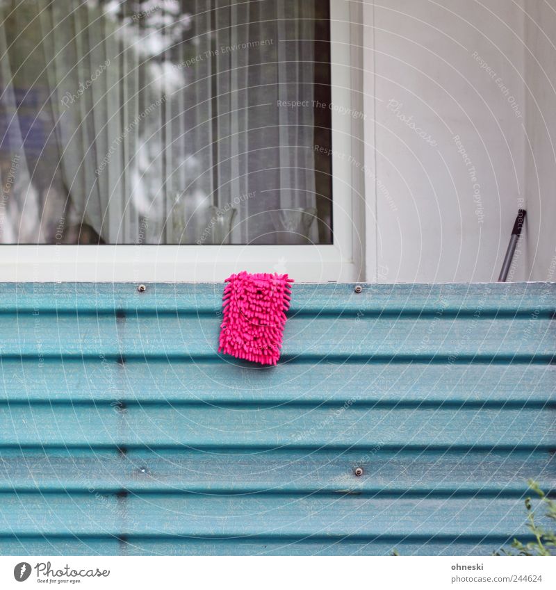 Fashion-conscious cleaning House (Residential Structure) Detached house Building Wall (barrier) Wall (building) Facade Balcony Window Floor cloth Wipe Pink