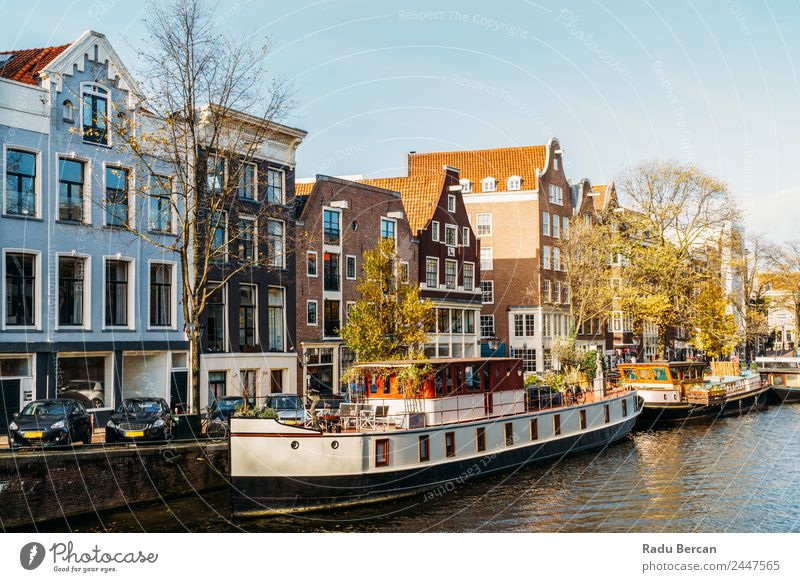 Architecture Of Dutch Houses and Houseboats On Amsterdam Canal Style Beautiful Vacation & Travel Tourism Trip Adventure Sightseeing City trip Living or residing