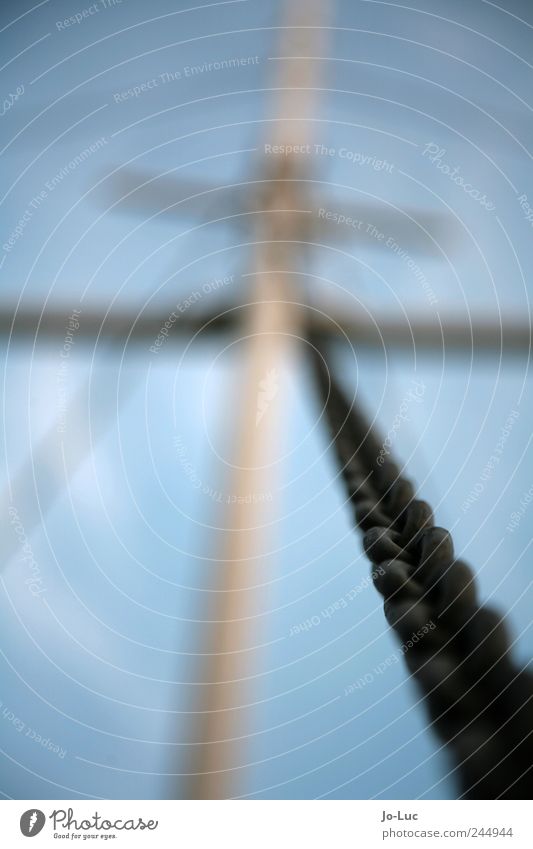 flagpole Antenna Flagpole Blue Black White Chain Chain link Mast Blur Colour photo Exterior shot Detail Structures and shapes Deserted Copy Space left