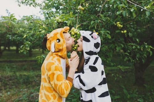 loving couple in the Park wearing pajamas Leisure and hobbies Playing Vacation & Travel Tourism Adventure Freedom Party Valentine's Day Human being Masculine