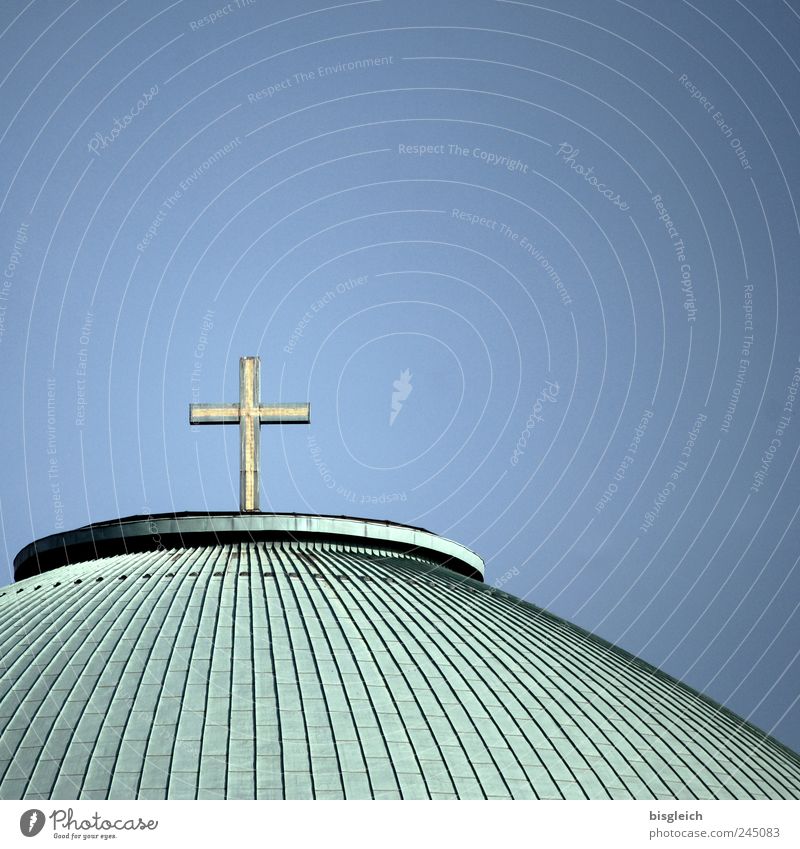 St Hedwig II Germany Europe Church Roof Crucifix Blue Green Religion and faith Christianity Christian cross Colour photo Subdued colour Exterior shot Deserted