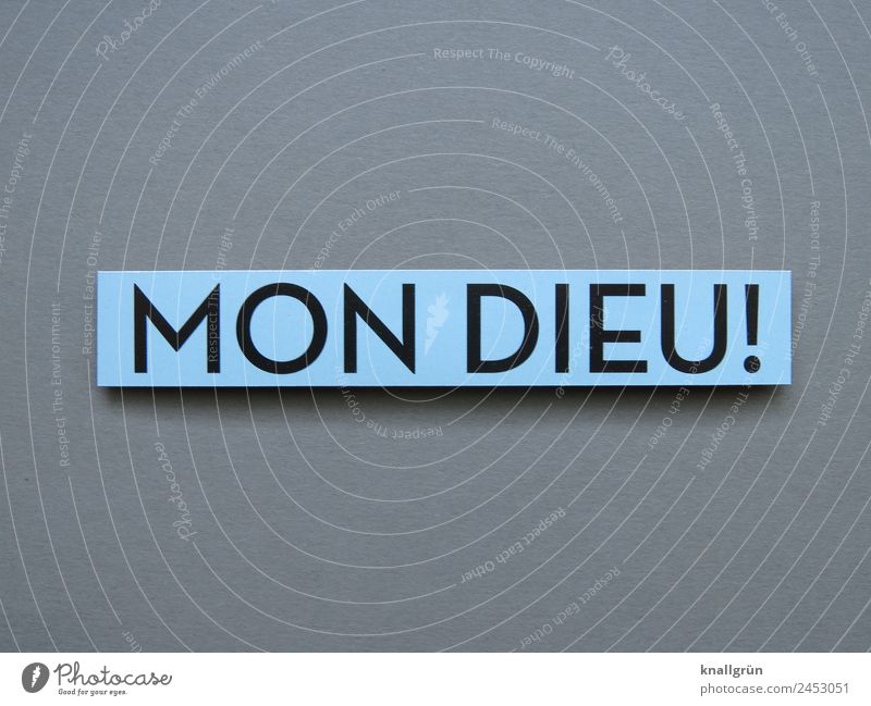 MON DIEU! Characters Signs and labeling Communicate Blue Gray Black Emotions Enthusiasm Belief Surprise Discover Religion and faith Exclamation Scare Marvel