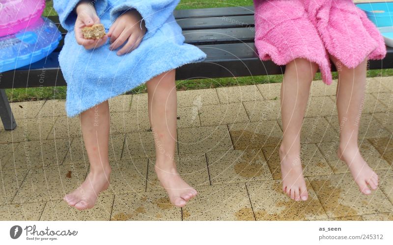 Break for two bathrobes ;-) Bread Wellness Swimming & Bathing Swimming pool Girl Boy (child) Brother Sister Infancy Feet 2 Human being 3 - 8 years Child Stone