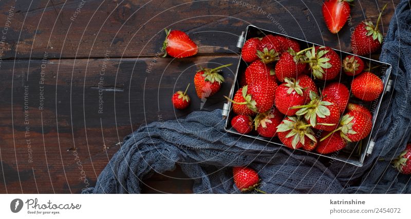 Strawberries in a box Fruit Dessert Diet Summer Table Group Wood Metal Fresh Bright Delicious Natural Juicy Brown Red Colour Berries colorful Edible food health