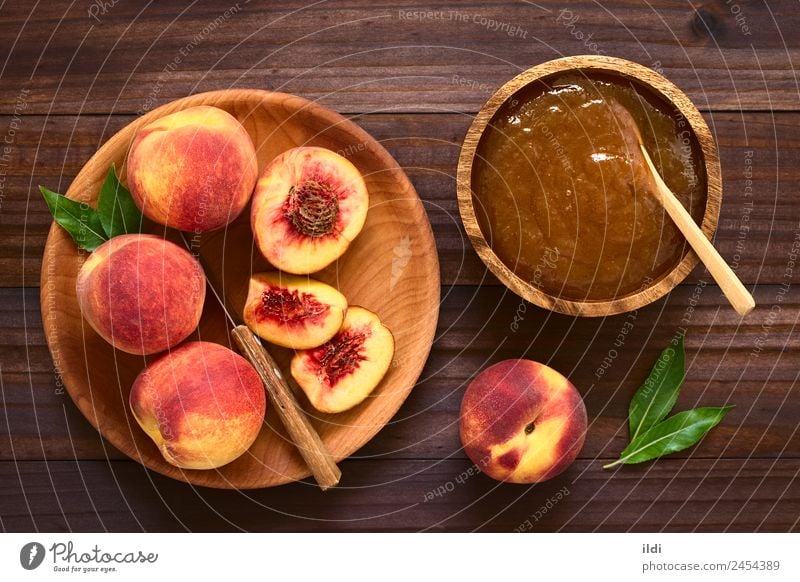 Peach Jam or Jelly Fruit Breakfast Fresh food jelly Spread sweet Snack drupe Rustic confiture Top overhead Horizontal ingredient ripe top view marmalade
