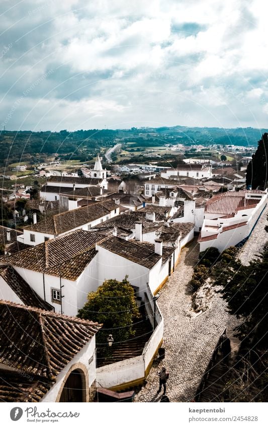 Above Historical Obidos Leisure and hobbies Vacation & Travel Tourism Trip Sightseeing City trip 1 Human being Clouds Sun Portugal Europe Village Small Town