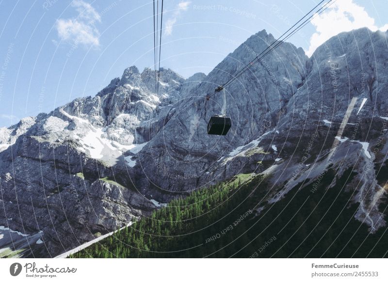 Gondola in the alps Nature Adventure Cable car Ferris wheel Alps Mountain Travel photography Coniferous forest Coniferous trees Colour photo Day