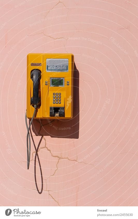 yellow retro telephone on pink wall, china Telecommunications To talk Telephone Old To call someone (telephone) Retro Yellow Pink China Asia zhangye asian