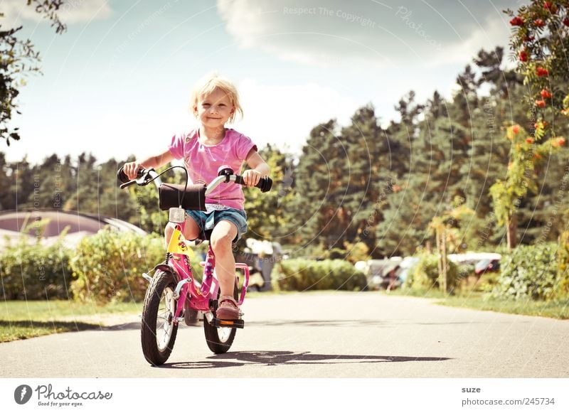 driving pleasure Cycling Bicycle Study Human being Child Toddler Girl Infancy 1 3 - 8 years Summer Beautiful weather Traffic infrastructure Lanes & trails