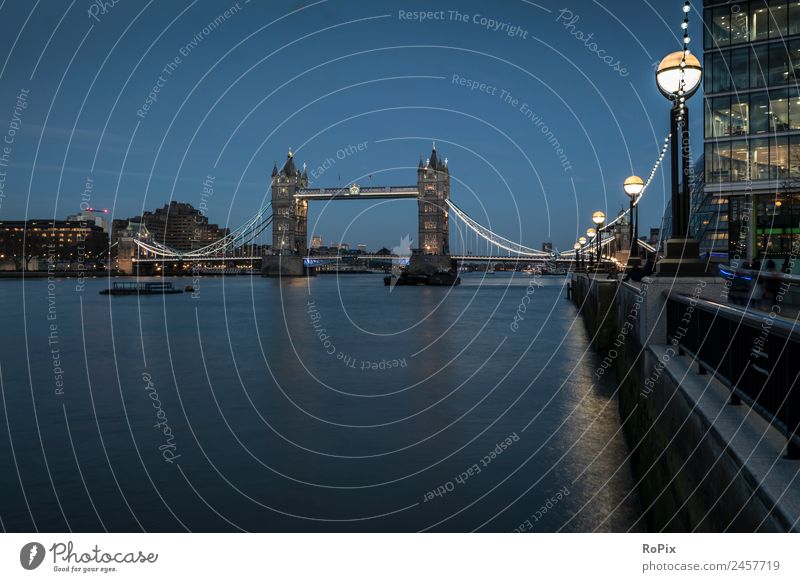 Tower Bridge at Blue Hour. Tourism Sightseeing City trip Trade Architecture Environment Landscape Elements Water Night sky River bank London England