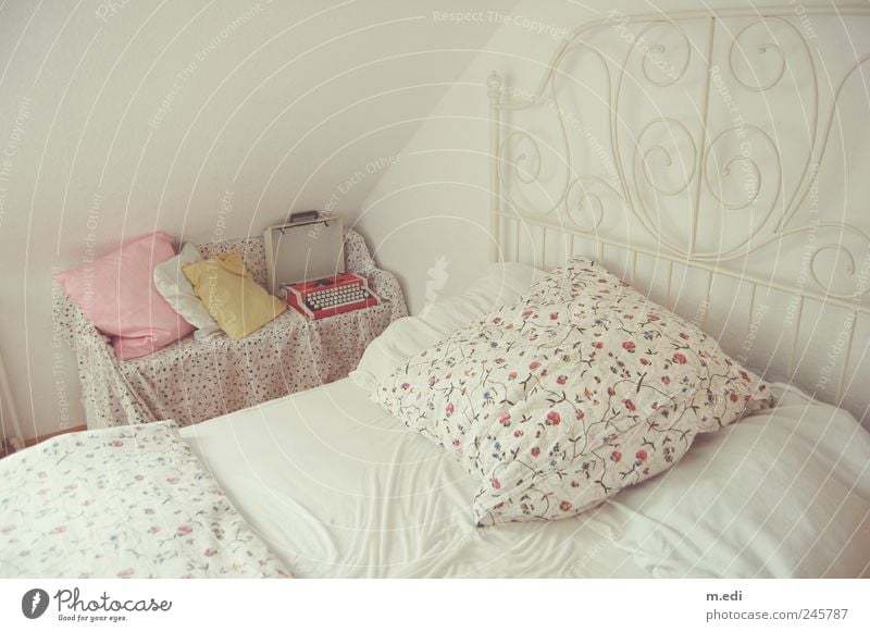 Home Impression III Decoration Kitsch Beautiful Bed Bedclothes Cushion Typewriter Colour photo Interior shot